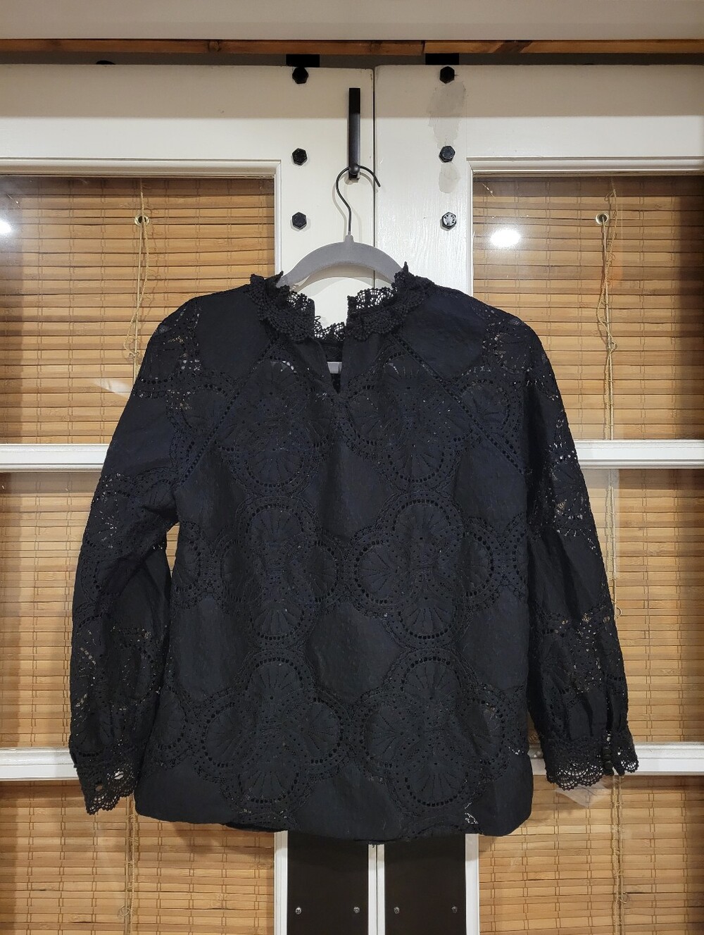 Sezane Black Bianca Lace Eyelet Blouse - Picture 4 of 11